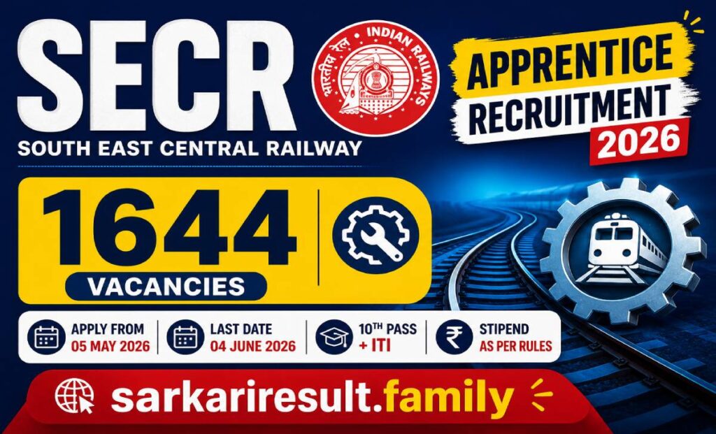 SECR Raipur Apprentice 2026 trade wise vacancy ITI eligibility